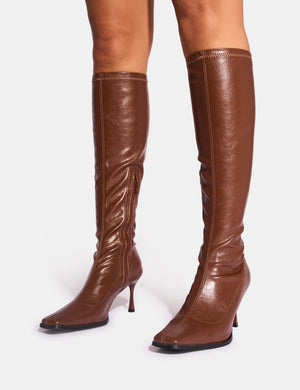 Scorpion Chocolate Mid Heel Sock Knee High Boots