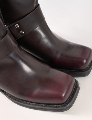 Sirius Burgundy Vintage Buckle Knee Hight Flat Boots