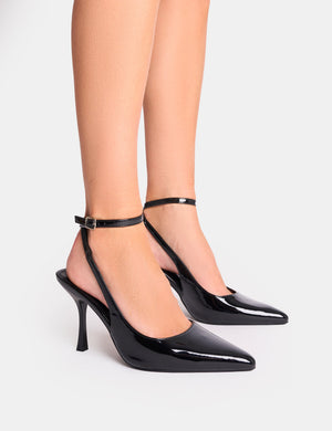 Sweet Talk Black Ankle Strap Court Heels