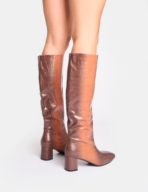 Tamira Brown Ombre Block Heel Knee High Boots