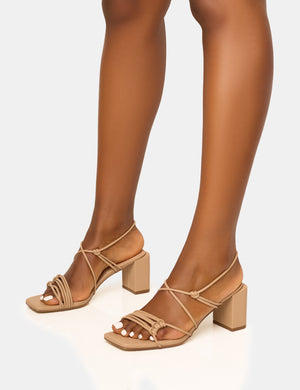 Taryn Nude Knotted Upper Block Mid Heel Sandals