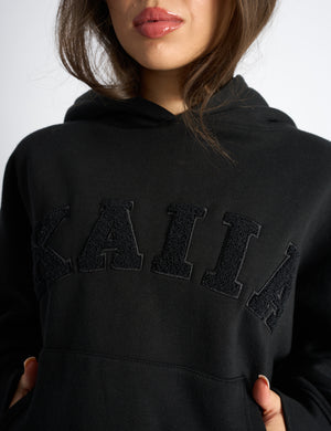 Kaiia Slogan Oversized Hoodie Black on Black