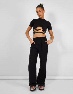 Underbust Detail Strappy Crop Top Black