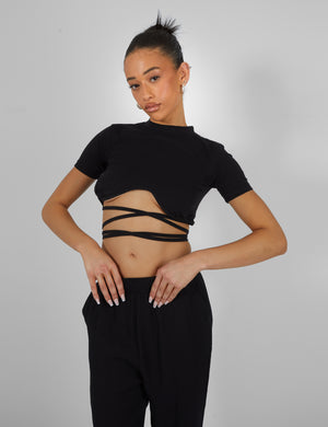 Underbust Detail Strappy Crop Top Black