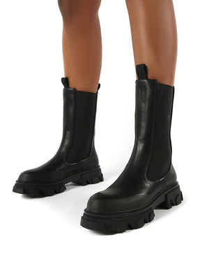 Boston Black Calf High Chunky Sole Boots