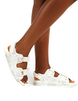 Carmen White Multi Buckle Strap Flat Sandals