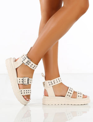 Hype Beige Chunky Studded Sandals