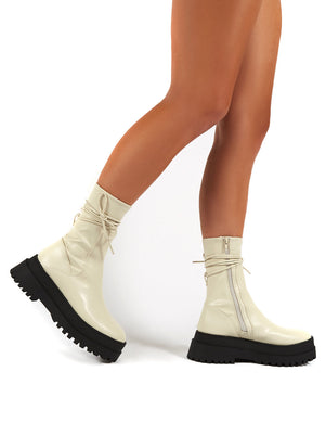 Finale Bone Chunky Sole Ankle Wrap Boots