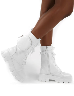 Intention White Chunky Sole Pouch Ankle Boots