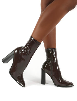 Liberty Chocolate Sock High Heeled Ankle Boots