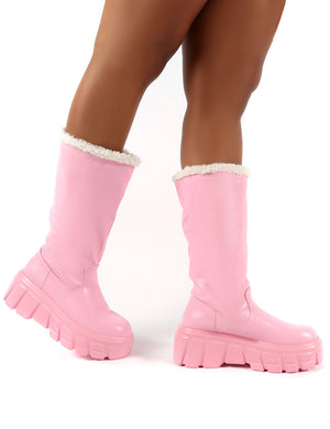 Wynter Pink Shearling Lined Knee High Ankle Boots