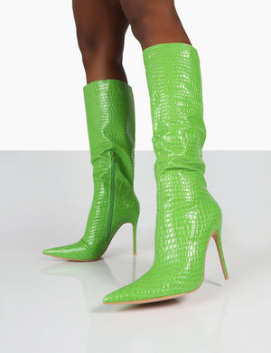 Neon green knee high boots on sale