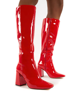 Apology Red Knee High Block Heel Boots
