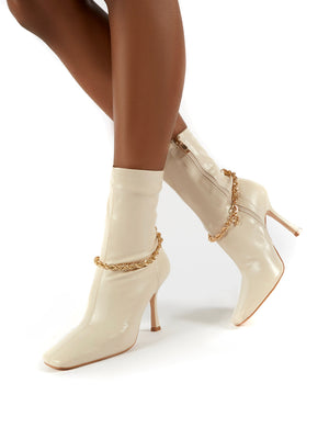 Sacci Bone Chain Detail Square Toe Stiletto Heel Ankle Boots