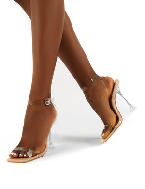Yasmyn Nude Patent Clear Perspex Strap Heels