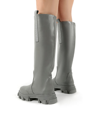 Genius Grey Knee High Chunky Sole Boots