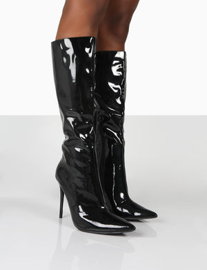 Horizon Wide Fit Black Patent Knee High Boots