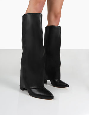 Zendaya Black Pointed Toe Knee High Boots