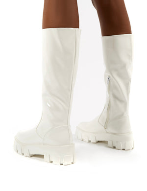 Karma White Chunky Sole Knee High Boot