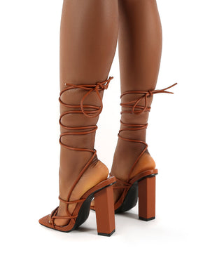 Mollie Tan Pu Wide FIt Lace Up Block Heels