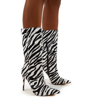 Mystic Zebra Knee High Stiletto Heel Boots