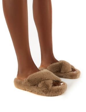 Snuggles Sand Fluffy Faux Fur Slippers