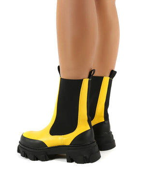 Wonder Yellow PU Chunky Sole Ankle Boots