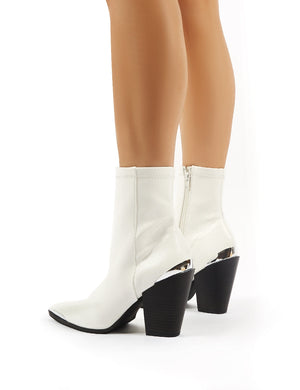 Phoenix White PU Block Heeled Western Ankle Boots