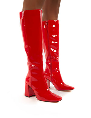 Apology Red Knee High Block Heel Boots