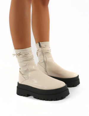 Finale Beige Chunky Sole Ankle Wrap Boots