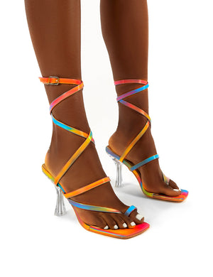 Sugar Holographic Wrap Ankle Clear Perspex Square Toe Heels