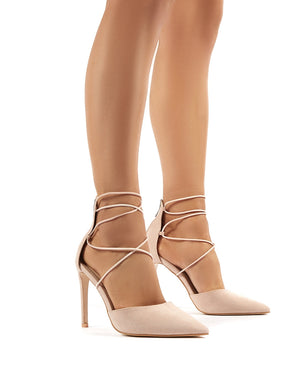 Volt Wide Fit Nude Suede Lace Up Court Heels