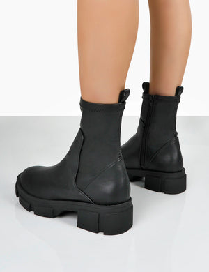 TREAT BLACK PU CHUNKY ANKLE BOOTS