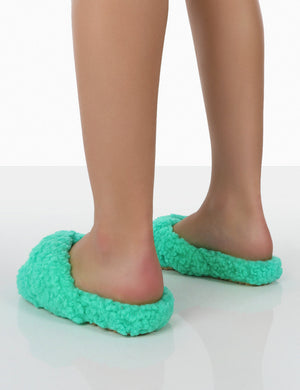 Slumber Green Teddy Cross Over Strap Slippers