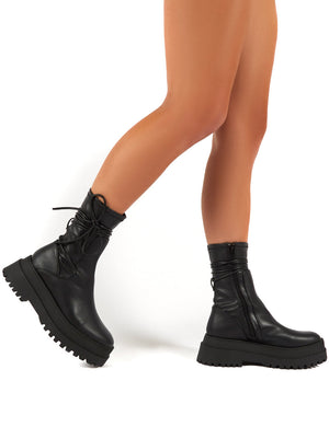 Finale Black Wide Fit Chunky Sole Ankle Wrap Boots