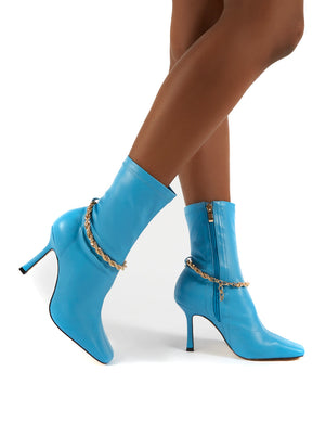 Sacci Turquoise Chain Detail Square Toe Stiletto Heel Ankle Boots