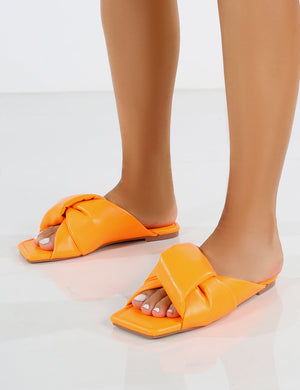 Apricot Orange PU Twisted Padded Strap Flat Sandals