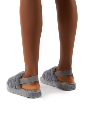 Dreamtime Grey Fluffy Strap Back Slippers