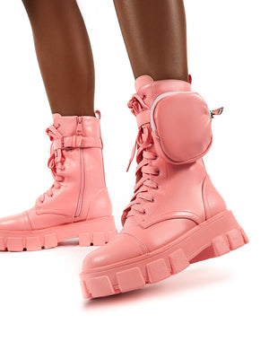 Intention Pink Chunky Sole Pouch Ankle Boots