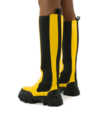 Monique Yellow Chunky Sole Knee High Boots