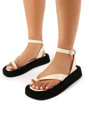 Think Bone PU Toe Strap Buckle Detail Sandals