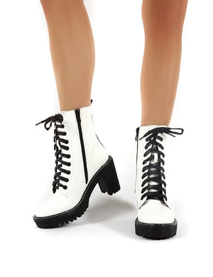 Fearne White Lace Up Chunky Heeled Ankle Boots