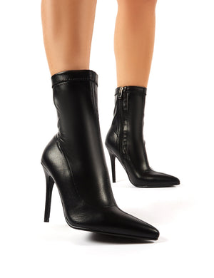 Must Black PU Sock Fit Stiletto Heeled Ankle Boots