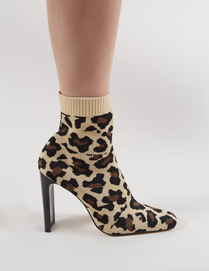 Pioneer Sock Fit Knitted Ankle Boots in Leopard Print