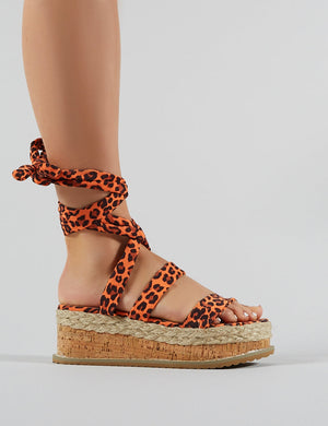 Presca Lace Up Sandals in Orange Leopard Print