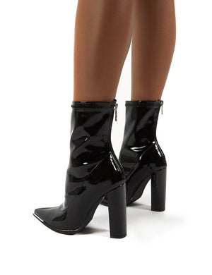 Affection Black Patent Wide Fit Block Heeled Ankle Boots