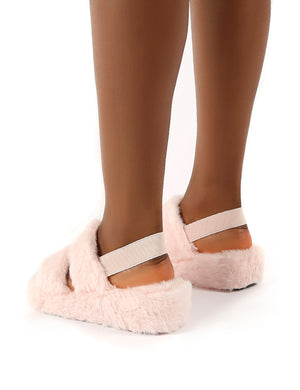 Dawn Pink Strap Back Faux Fur Fluffy Slippers