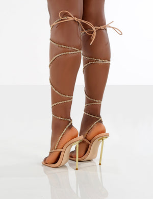Amber x Public Desire Goldenhour Nude Strappy Chain Stiletto Heels