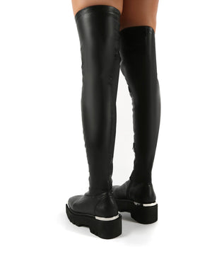 Machine Black Metal Detail Chunky Sole Knee High Boots