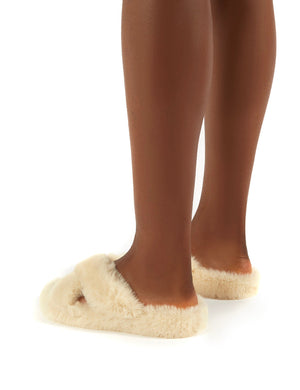 Snuggles Cream Fluffy Faux Fur Slippers